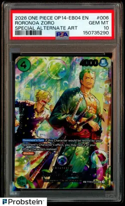 2026 One Piece OP14-EB04 EN Special Alternate Art #006 Roronoa Zoro PSA 10 - Image 1