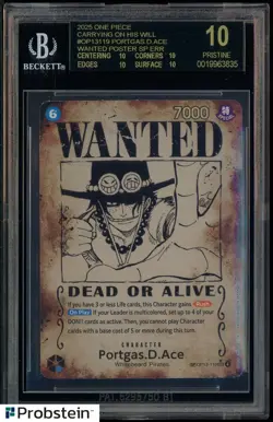 2025 One Piece Carrying OP13119 Portgas D. Ace Wanted Poster BGS 10 BLACK LABEL - Image 1