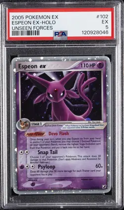 2005 POKEMON EX UNSEEN FORCES #102 ESPEON EX-HOLO PSA 5 - Image 1