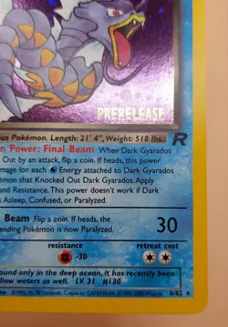 Dark Gyarados (Prerelease) Holo Rare Team Rocket 8/82 Pokemon Card - WOTC 1999 - Image 2
