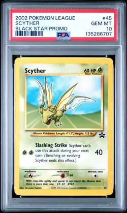 2002 WOTC POKEMON LEAGUE SCYTHER #45 BLACK STAR PROMO PSA 10 GEM MINT - Image 1