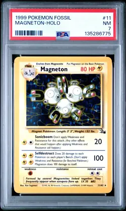 1999 WOTC POKEMON FOSSIL UNLIMITED MAGNETON #11/62 HOLO PSA 7 - Image 1