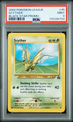 2002 WOTC POKEMON LEAGUE SCYTHER #45 BLACK STAR PROMO PSA 9 A - Image 1