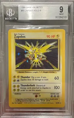 Pokemon TCG 1999 Base Set Zapdos 16/102 Holo BGS 9 - Image 2