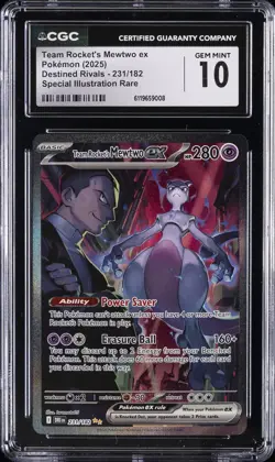 2025 POKEMON DESTINED RIVALS SIR #231 TEAM ROCKET'S MEWTWO EX CGC 10 GEM MINT - Image 1