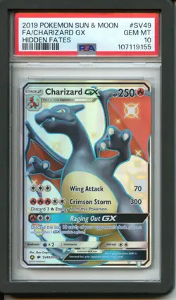 2019 TCG POKEMON CHARIZARD GX FULL ART SUN & MOON HIDDEN FATES #SV49 PSA 10 - Image 1