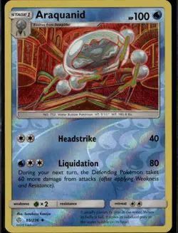 Araquanid Uncommon SM Cosmic Eclipse 65/236 Water Reverse Holo Pokemon Card - Image 1