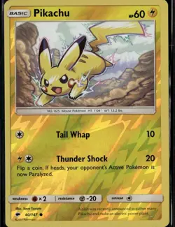 Pikachu Common SM Burning Shadows 40/147 Lightning Reverse Holo Pokemon Card - Image 1
