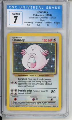 Chansey 3/102 Pokemon TCG Base Set Unlimited Holo Rare Graded CGC 7 Near Mint - Image 1