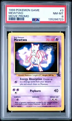 1999 WOTC POKEMON MOVIE BLACK STAR PROMO MEWTWO #3 PSA 8 B - Image 1