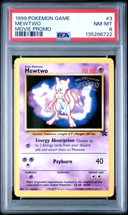 1999 WOTC POKEMON MOVIE BLACK STAR PROMO MEWTWO #3 PSA 8 A - Image 1