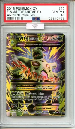 2015 POKEMON XY ANCIENT ORIGINS MEGA TYRANITAR EX #92/98 FA PSA 10 MBA SILVER - Image 1
