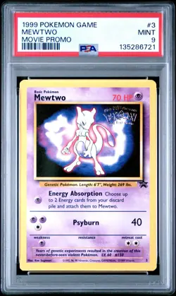 1999 WOTC POKEMON MOVIE BLACK STAR PROMO MEWTWO #3 PSA 9 B - Image 1