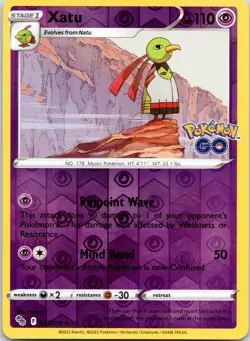 Xatu 033/078 UC Pokemon GO Pokemon Reverse Holo NM - Image 1