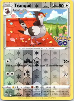 Tranquill 062/078 C Pokemon GO Pokemon Reverse Holo NM - Image 1