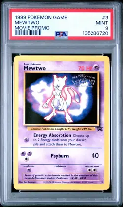 1999 WOTC POKEMON MOVIE BLACK STAR PROMO MEWTWO #3 PSA 9 A - Image 1