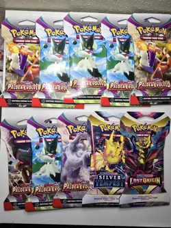 Pokemon TCG 8x Paldea Evolved Sleeved Booster Pack 2 Lost Origin, Silver 10× LOT - Image 1