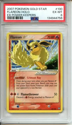 2007 TCG POKEMON GOLD STAR FLAREON HOLO EX POWER KEEPERS #100/108 PSA 6 - Image 1