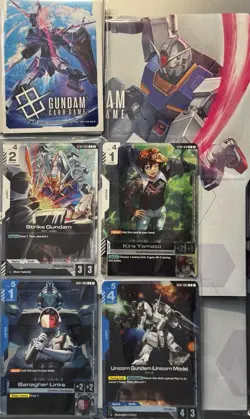 Gundam TCG Promo Set - 4 Cards + Card Sleeves + Deck Box English - Image 1