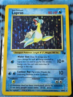 Pokemon Lapras Fossil Holo Rare 10/62 80HP Unlimited 1999 English - Image 1