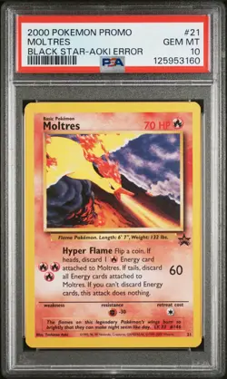 2000 WOTC POKEMON MOVIE MOLTRES #21 BLACK STAR PROMO AOKI ERROR PSA 10 GEM MT Z - Image 1