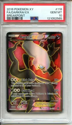 2016 TCG POKEMON XY DARKRAI EX BREAKPOINT #118/122 FULL ART PSA 10 GEM MINT - Image 1