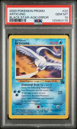 2000 WOTC POKEMON MOVIE ARTICUNO #22 BLACK STAR PROMO AOKI ERROR PSA 10 GEM MT L - Image 1