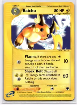 Raichu 61/165 Rare Expedition Base Set Pokemon Moderately Played - Image 1