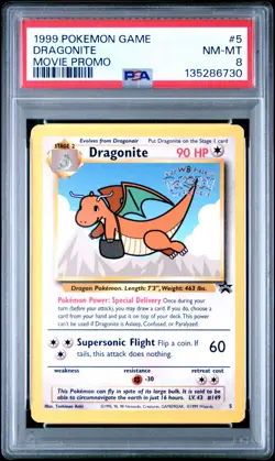 1999 WOTC POKEMON MOVIE BLACK STAR PROMO DRAGONITE #5 PSA 8 B - Image 1