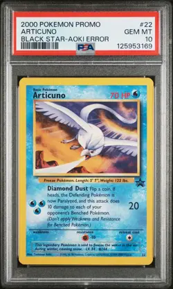 2000 WOTC POKEMON MOVIE ARTICUNO #22 BLACK STAR PROMO AOKI ERROR PSA 10 GEM MT E - Image 1