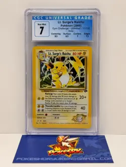 Pokemon 2000 CGC 7 Gym Challenge Unlimited Lt. Surge's Raichu Holo 11/132 W/ Sub - Image 1
