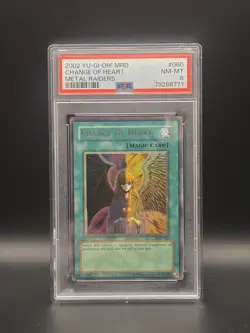 Yugioh Change of Heart Metal Raiders Ultra Rare MRD-060 Original Print PSA 8 - Image 1