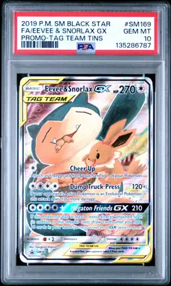 2019 POKEMON S&M TAG TEAM TINS EEVEE & SNORLAX GX #SM169 BLACK STAR PROMO PSA 10 - Image 1