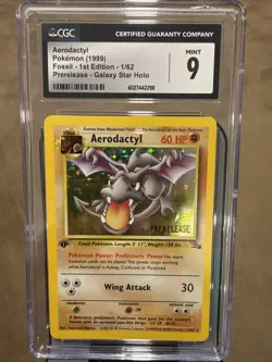 Pokemon Aerodactyl Prerelease 01/62 WOTC Promo Holo 1st Edition Cosmos CGC 9 MT - Image 1
