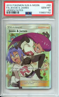 2018 TCG POKEMON SUN & MOON JESSIE & JAMES HIDDEN FATES #68/68 FULL ART PSA 10 - Image 1
