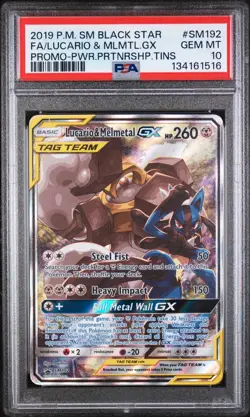2019 Pokemon Sun & Moon Unbroken Bonds Lucario Melmetal Tag Team 120/214 PSA 10 - Image 1
