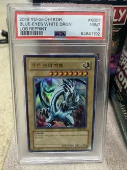 PSA 9 2019 Korean YuGiOh! LOB Reprint K001 Blue Eyes White Dragon - Image 1