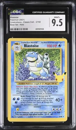 Pokemon TCG: Blastoise Holo 2/102 Celebrations Classic Base Set CGC 9.5 MINT - Image 1