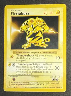 Electabuzz 20/102 Rare Shadowless Base Set 1999 Vintage Pokemon TCG WOTC - Image 1
