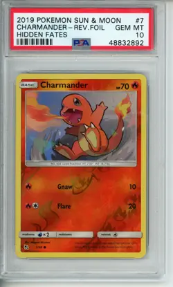 2019 Pokemon Sun & Moon Hidden Fates Charmander Reverse Foil #7 PSA 10 Gem - Image 1