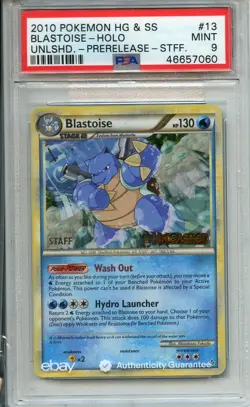 2010 POKEMON HG & SS BLASTOISE UNLEASHED PRERELEASE STAFF PROMO 13/95 PSA 9 HOLO - Image 1