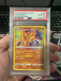 Pokemon Card 2020 Vivid Voltage Zamazenta Amazing Rare #102 PSA 10 GEM MINT - Image 1