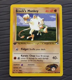1st Edition Brock’s Mankey 68/132 Gym Heroes Pokemon Card Vintage WotC - Image 1