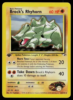 Pokemon Card - Brock's Rhyhorn 1st Edition Gym Heroes 22/132 Rare - Image 1