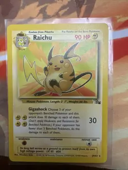 Pokemon TCG Raichu Regular Rare Card 29/62 Fossil 1999 Unlimited LP+/NM - Image 1