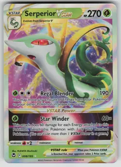 SERPERIOR VSTAR 008/195 VSTAR RARE SILVER TEMPEST POKEMON NM/M - Image 1
