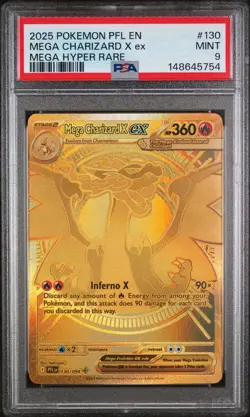 PSA 9 MINT Pokemon Mega Charizard X ex Gold 130/094 Phantasmal Flames English - Image 3