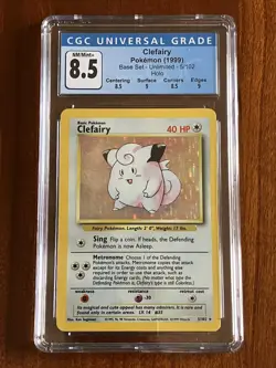 Clefairy 5/105 Holo Base Set Unlimited Sub Grades CGC 8.5 NM/MINT+ Pokemon - Image 1