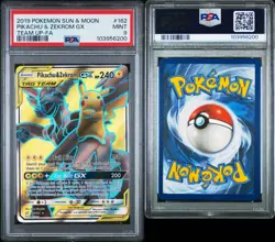 2019 POKEMON SUN & MOON TEAM UP #162 FULL ART/PIKACHU & ZEKROM GX PSA 9 - Image 3