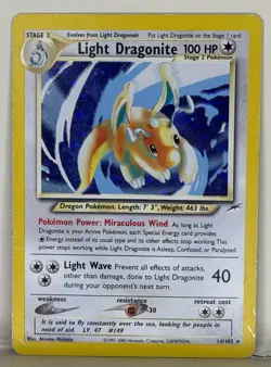 Pokemon TCG Light Dragonite Neo Destiny Holo Card 14/105 Unlimited Rare HP - Image 1